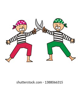 two pirates are fighting vector illustration