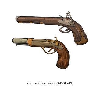 Two pirates guns, isolated on white background. Vector illustration
