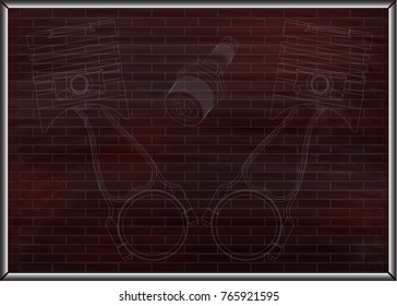 Two pistons on a brick background
