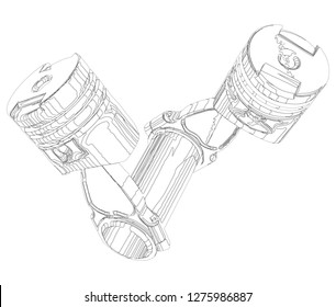 Two pistons on a white background. Pencil drawing