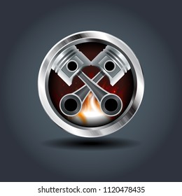 Two pistons, steely rounded badge icon. For Ui/Game.