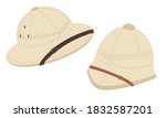 Two pith helmets for tourists, hunters and explorers. Safari sun hats. Vector flat illustration