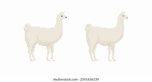 Two pixel art cartoon animals with fluffy fur and charming expressions. they have a cute style.