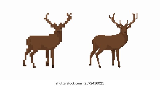 Two pixel art deer with antlers, facing left, showing a simple and artistic design in profile view.