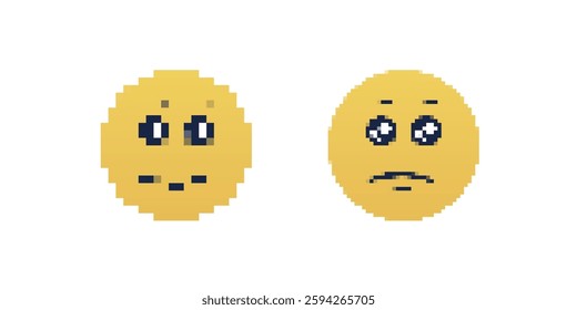Two pixel art emoticons showcase different emotions with distinct happy and sad facial expressions.