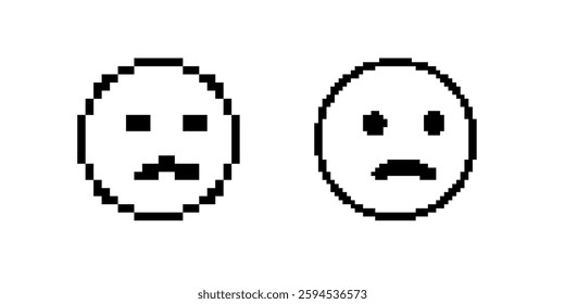 Two pixel art faces showing varied expressions using minimal design elements in black and white.