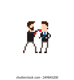 Two pixel art fighting characters, one hitting other