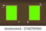 Two pixel art frames with green screen centers. Retro interface elements for layouts, overlays and game UI, vector illustration.