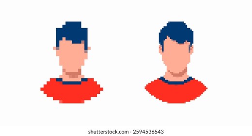 Two pixel art heads display different haircuts and clothing designs. the right one has more detail.