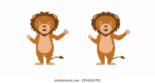 Two pixel art lions with detailed manes and friendly expressions facing forward.