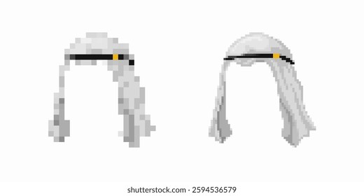 Two pixel art white hair icons with a black headband, ideal for video games or digital designs.
