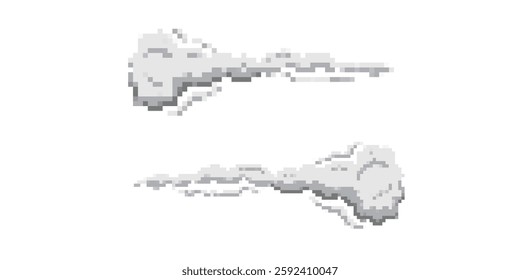Two pixelated clouds with unique patterns and clear outlines showcasing digital artistry elements.