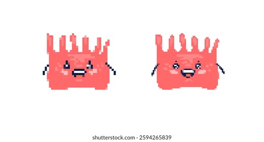 Two pixelated coral-shaped creatures with small arms, cheerful faces, and spiky tops, resembling a mix of sea life and fantasy characters