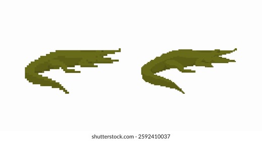 Two pixelated crocodiles in side view, one appearing distorted with a glitch effect. Represents retro gaming or digital error aesthetics