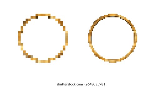 Two pixelated golden ring icons with mosaic style, perfect for retro game or digital art projects.