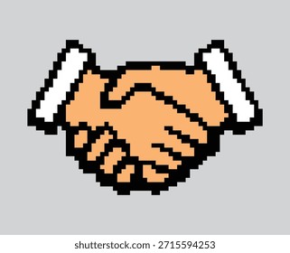 Dos manos pixeladas temblando simbolizando la sociedad de negocios o Acuerdo de amistad