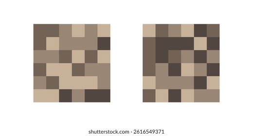 Two pixelated rectangular patterns in beige and brown tones, creating a subtle, digital mosaic design with geometric abstraction. Brown and beige pixel grid pattern. Vector illustration
