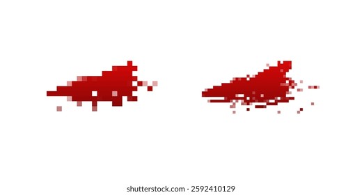 Two pixelated red blood stains appearing distorted and glitchy in a digital horror style.