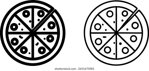 Two pizza outlines are displayed, each missing a slice. Toppings are visible. The background is white, providing a clean and simple visual representation.