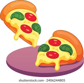 two pizza slice cute vector illustration