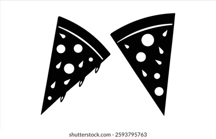 Two pizza slices, black and white style.