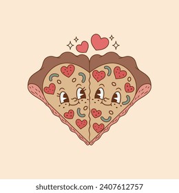 dos triángulos de pizza formando un corazón, una pareja de pizza enamorada, dos triángulos de pizza enamorados 