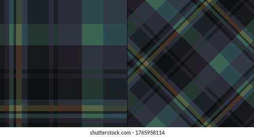 Two plaid dark patterns for fabric, textile, wrapping etc. Seamless vector tartans