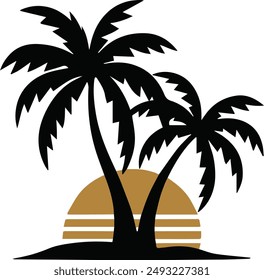 A two  plam tree silhouette vector art illustration