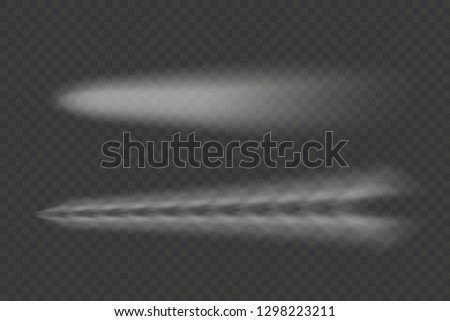 Two plane condensation tracks isolated on transparent background. smoke or fog track