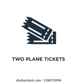Two Plane Tickets icon. Black filled vector illustration. Two Plane Tickets symbol on white background. Can be used in web and mobile.