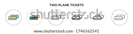 Two plane tickets icon in filled, thin line, outline and stroke style. Vector illustration of two colored and black two plane tickets vector icons designs can be used for mobile, ui, web
