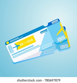 Two plane tickets. Illustration of a flight to another country. Travel agency. Vector flat banner