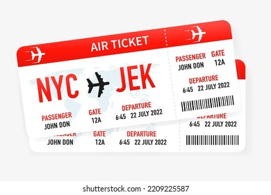 dos billetes de avión con fondo blanco. Ilustración del vector