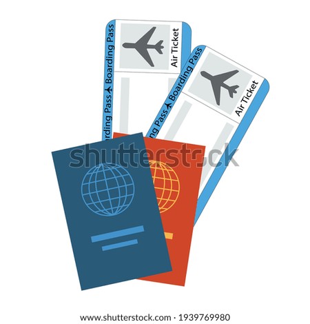Two plane tickets and passports. Vector illustration in a flat style, isolated on a white background.