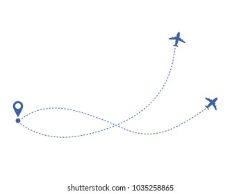 Two planes and their way on white background