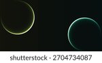 Two planets are partially illuminated with a crescent of light against the vast darkness of space, one glowing yellow-green and the other teal.