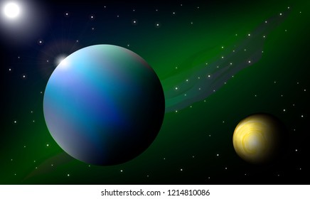 two planets yellow and blue-red