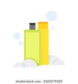 Two plastic bottles of animal shampoo or hair shampoo