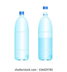Two plastic bottles empty one and  one with water isolated on white