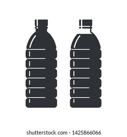 Two plastic bottles on white background, empty and full. Flat style icons. Vector illustration.
