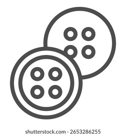Ícone de linha de dois botões de plástico, conceito de tema de costura. Gráficos vetoriais. Par de botões, sinal de acessório de artesanato no fundo branco, ícone de estilo de contorno para design móvel ou web