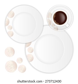 Two plates and a coffee Cup with abstract roses