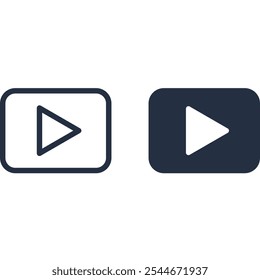 Dois ícones do botão Play, um fechado em um retângulo com cantos arredondados e o outro com um design simples, ideal para interfaces de media player.