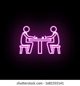 Two play money on cards neon icon. Simple thin line, outline vector of casino icons for ui and ux, website or mobile application
