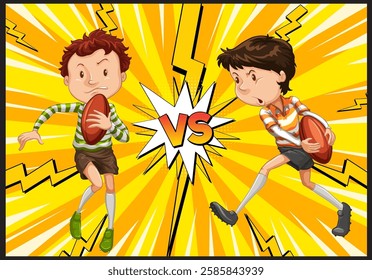 Two players face off in a rugby match