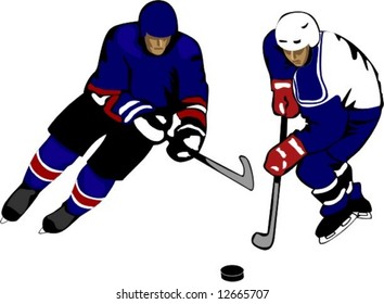 Two players in hockey begin attack