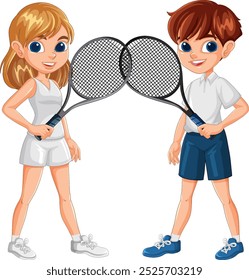 Two players holding tennis rackets together