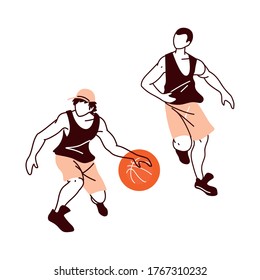 Dos jugadores masculinos con diseño de baloncesto, competencia de pasatiempos deportivos de baloncesto y tema de juego Ilustración de vectores