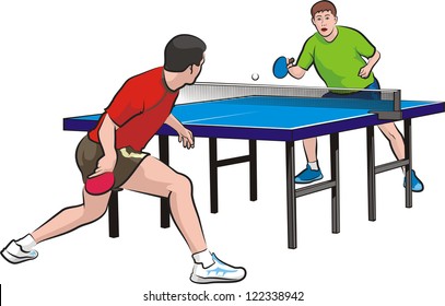 Two Players Play Table Tennis