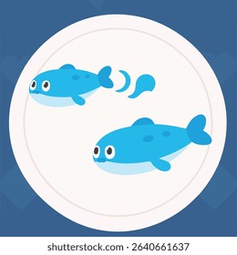 Two playful blue cartoon fish in a circle